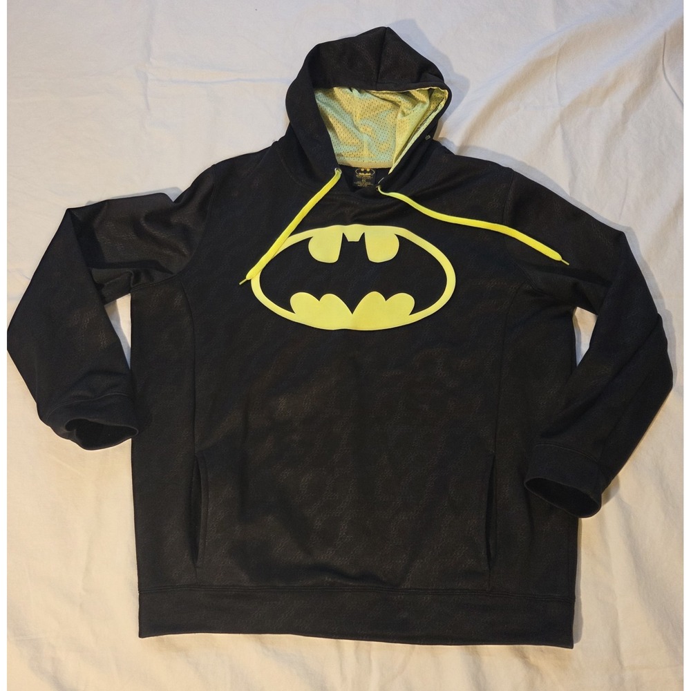 Batman DC Comics Hoodie Mens 2XL Black Yellow Logo Performance Pullover XXL